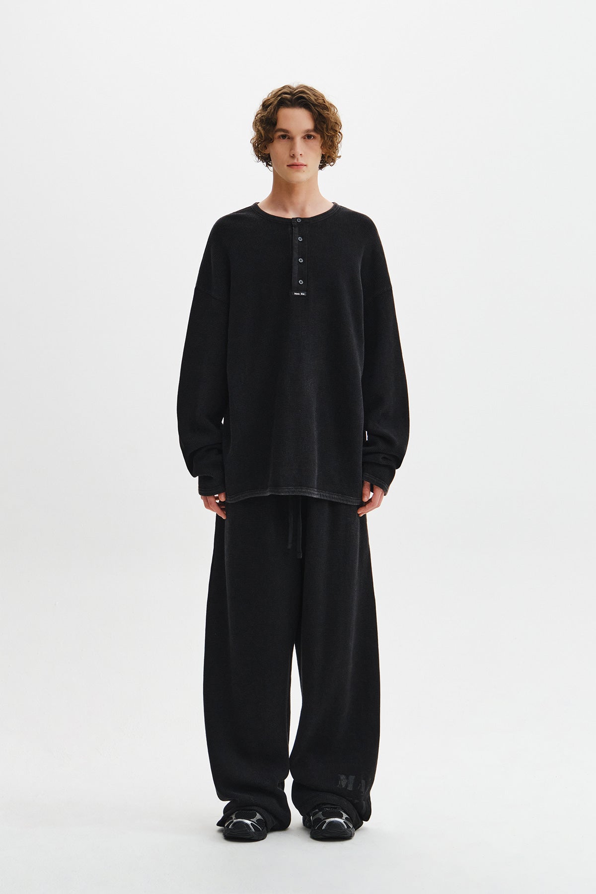 Matin Kim - Matin Washed Waffle Henley Neck Top (Charcoal) product image 8 | TRAB K-Fashion Australia