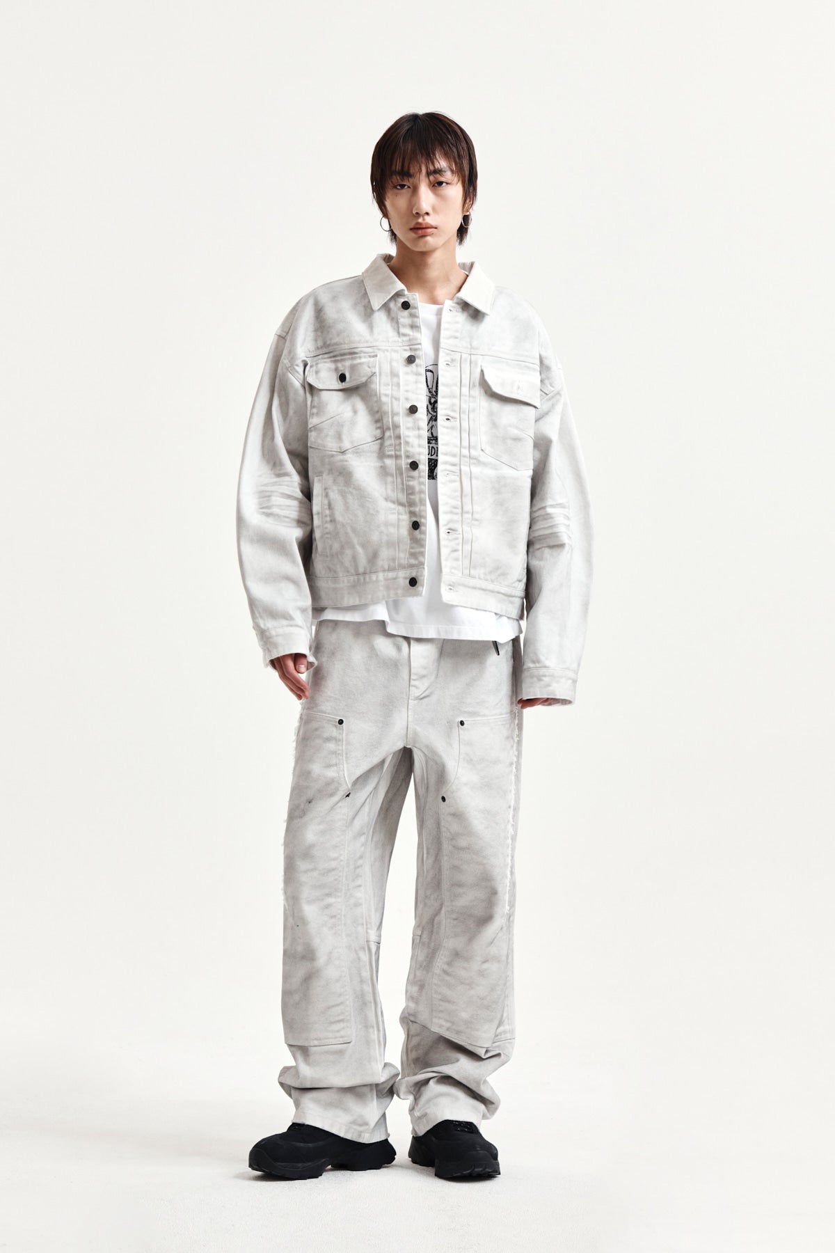 Matin Kim - Vintage Washed Double Knee Denim Pants (White) product image 9 | TRAB K-Fashion Australia