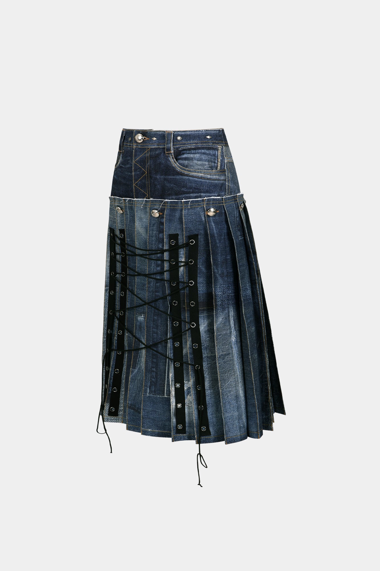 Andersson Bell - Denim Trompe L`oeil Pleats Long Skirt (Blue) product image 8 | TRAB K-Fashion Australia