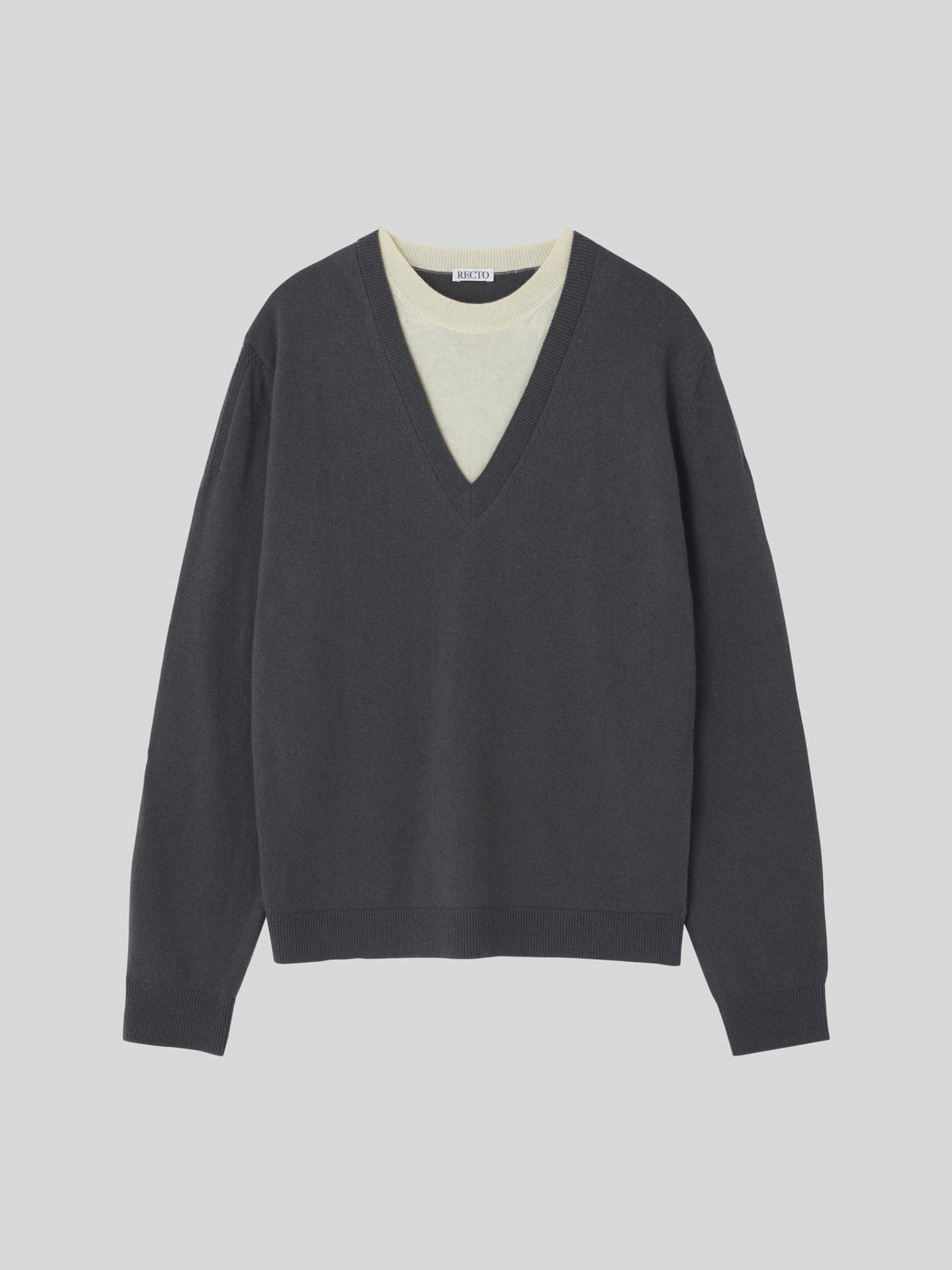 Recto - Contrast Layered V-Neck Knit Top (Taupe Grey) product image 9 | TRAB K-Fashion Australia