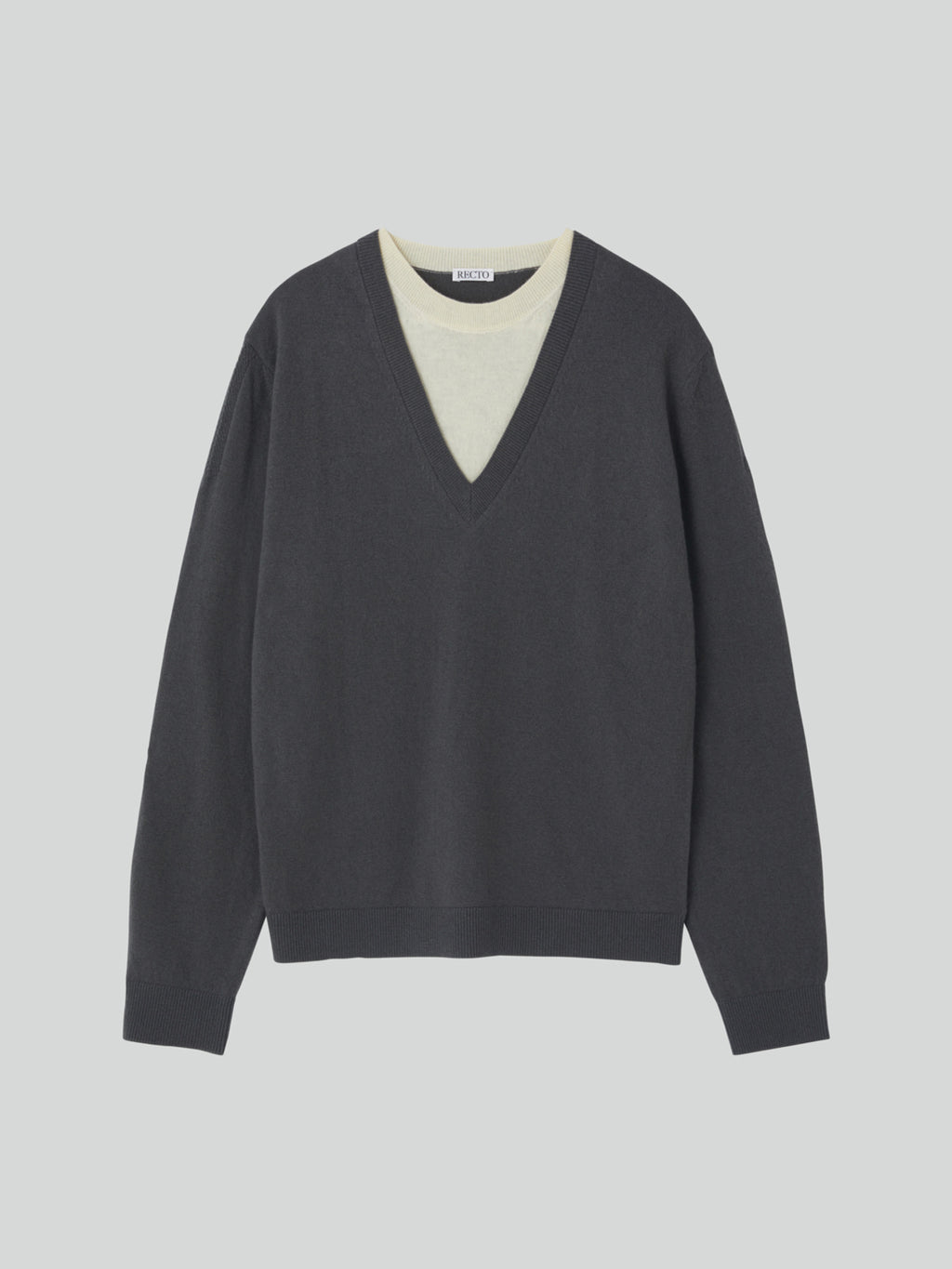 Recto - Contrast Layered V-Neck Knit Top (Taupe Grey) product image 9 | TRAB K-Fashion Australia