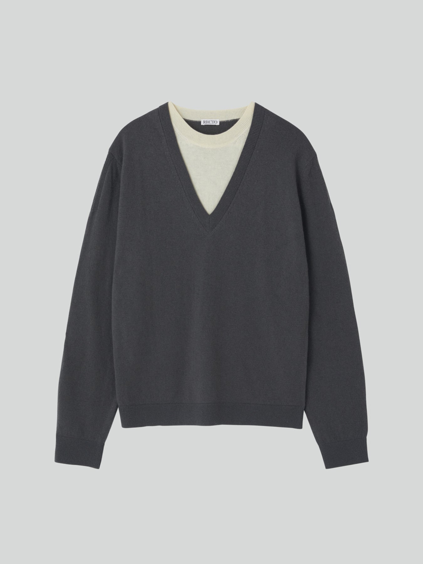 Recto - Contrast Layered V-Neck Knit Top (Taupe Grey) product image 9 | TRAB K-Fashion Australia