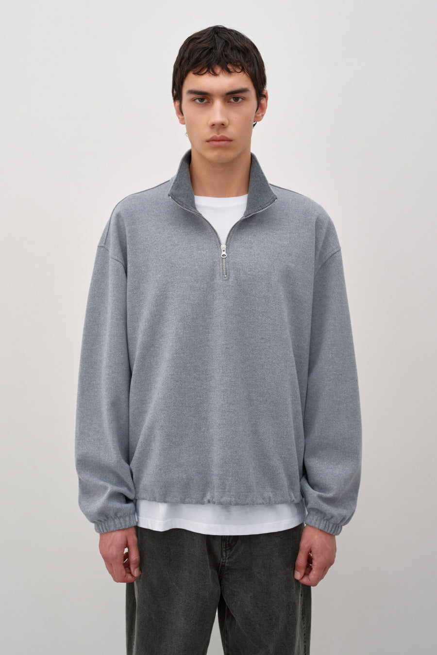 Insilence - Fleece Quarter Zip-Up (Light Grey) product image 3 | TRAB K-Fashion Australia