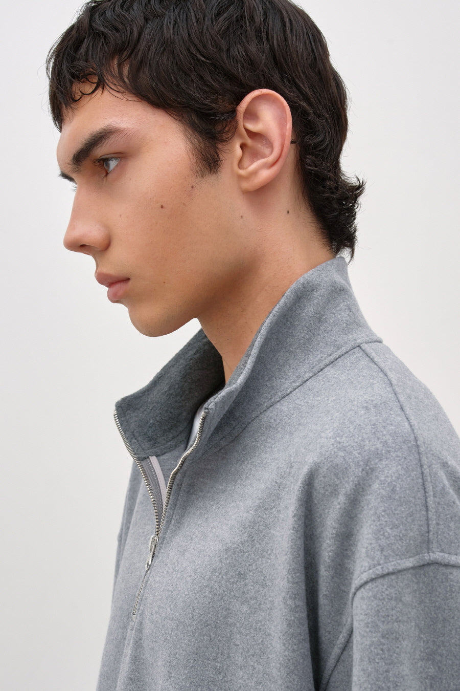 Insilence - Fleece Quarter Zip-Up (Light Grey) product image 4 | TRAB K-Fashion Australia