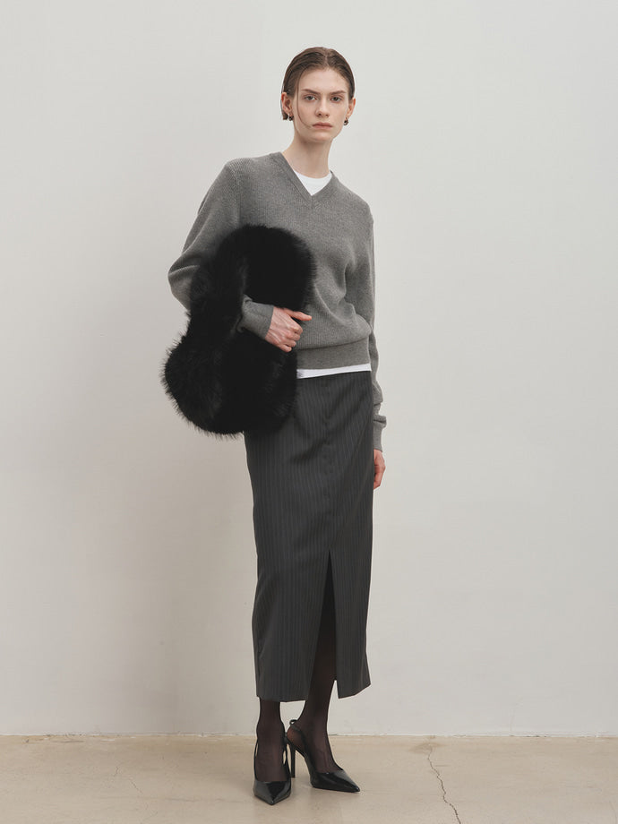 Tonywack - Super Fine Wool Ribbed V-Neck Sweater (Melange Grey) product image 4 | TRAB K-Fashion Australia