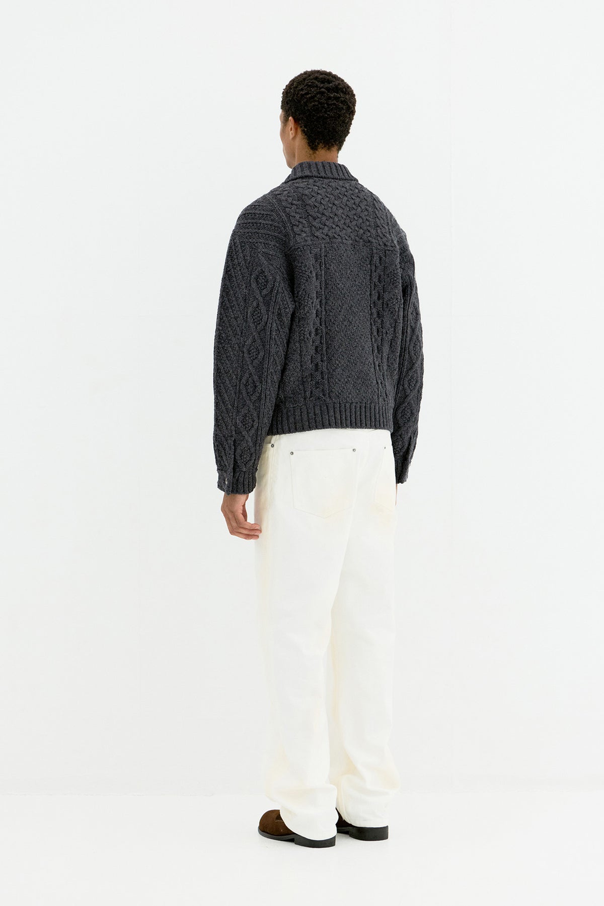 Coor - Cable Mixed Trucker Cardigan (Charcoal Gray Melange) product image 4 | TRAB K-Fashion Australia