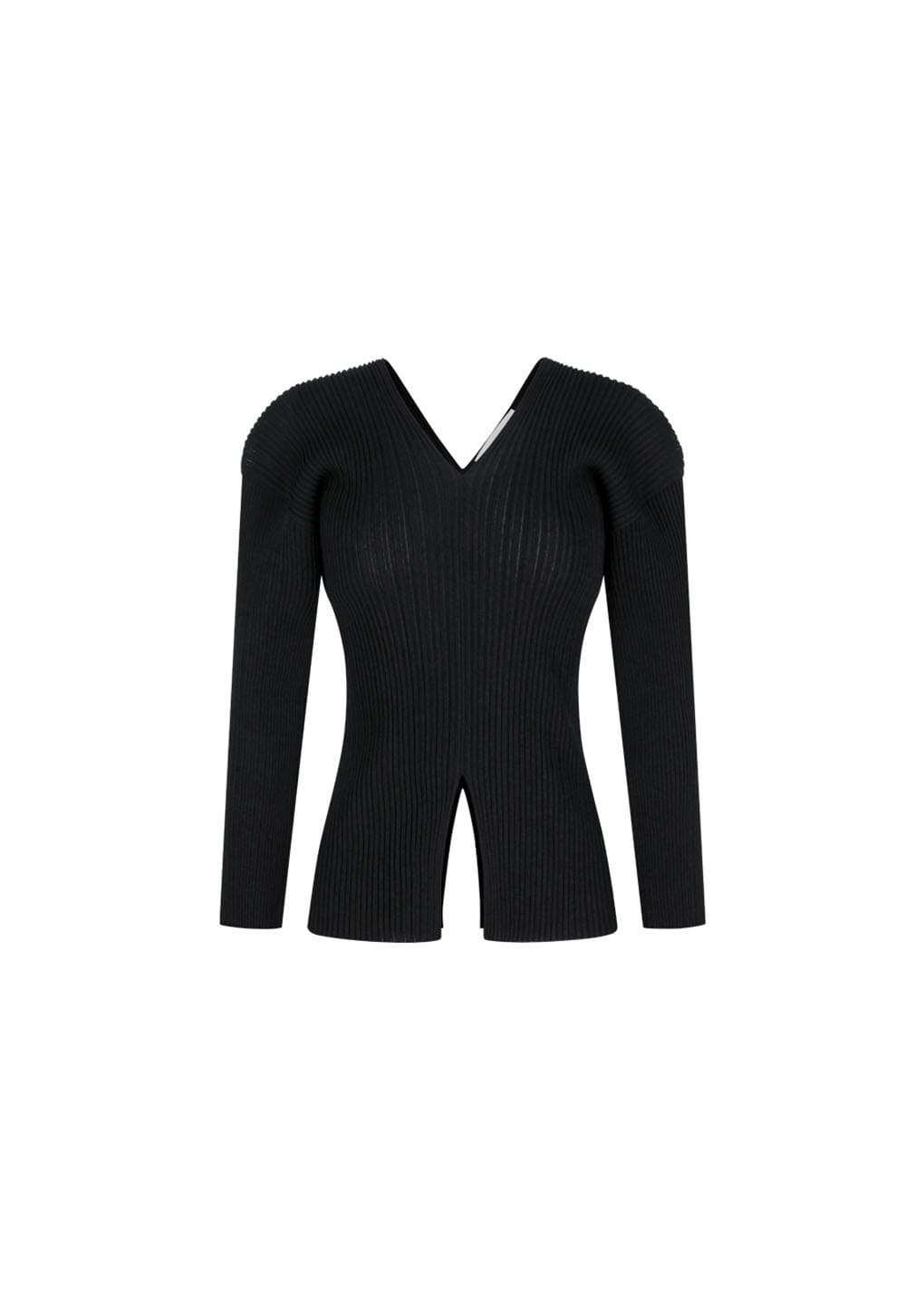 Amomento - Pleats V-neck Knit Blouse (Black) product image 2 | TRAB K-Fashion Australia