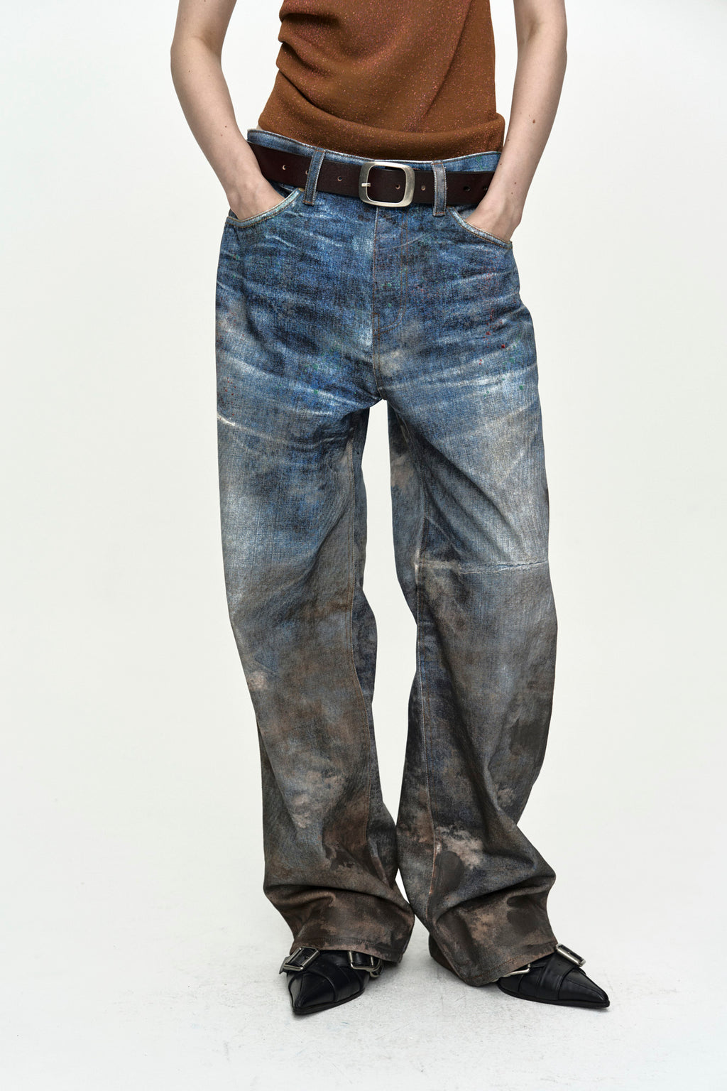 Andersson Bell - Unisex Festival Mud Printed Jeans (Blue) product image 6 | TRAB K-Fashion Australia