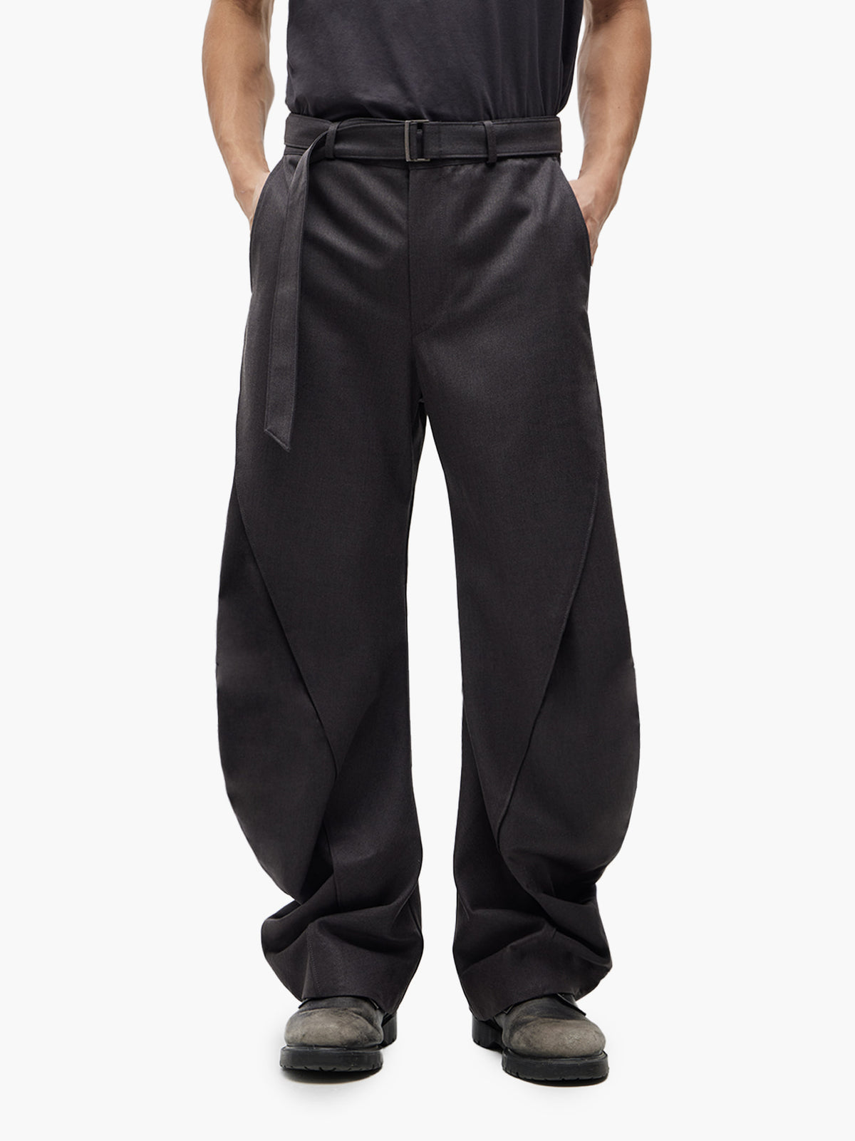 Jiyong Kim - Curved Trousers (Brown) product image 3 | TRAB K-Fashion Australia