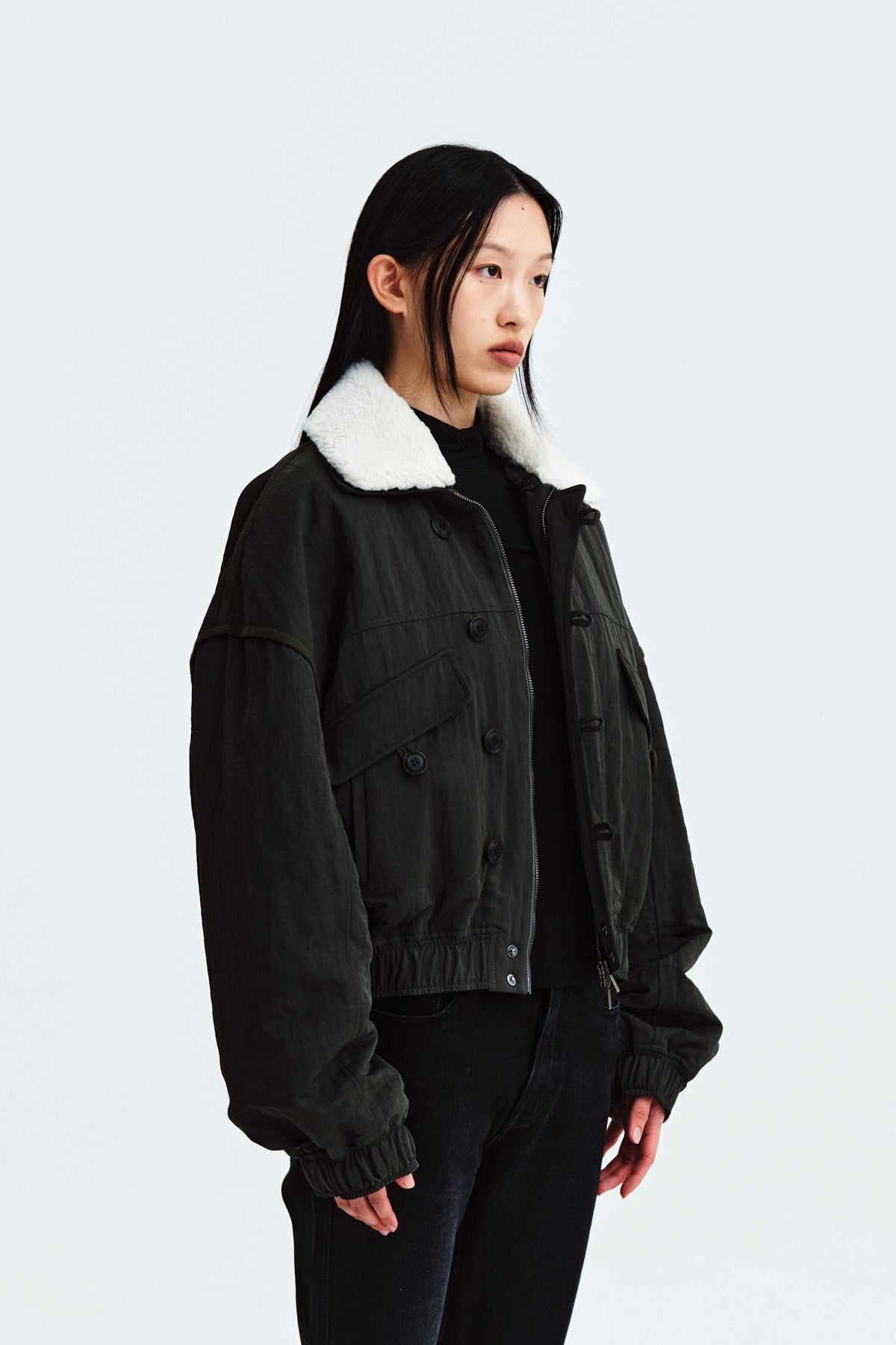 Matin Kim - Fur Collar Point Bomber Jumper (Khaki) product image 12 | TRAB K-Fashion Australia