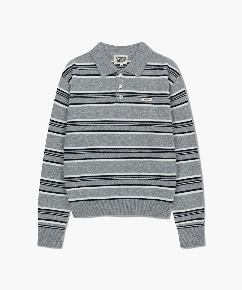 Marithe & Francois Girbaud - Regular Logo Stripe Polo Knit (Melange Gray) product image 6 | TRAB K-Fashion Australia