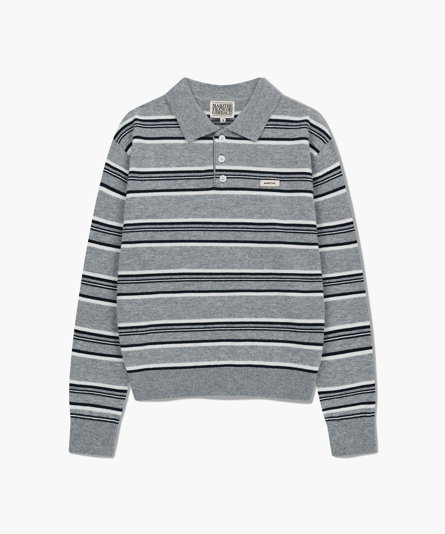 Marithe & Francois Girbaud - Regular Logo Stripe Polo Knit (Melange Gray) product image 6 | TRAB K-Fashion Australia