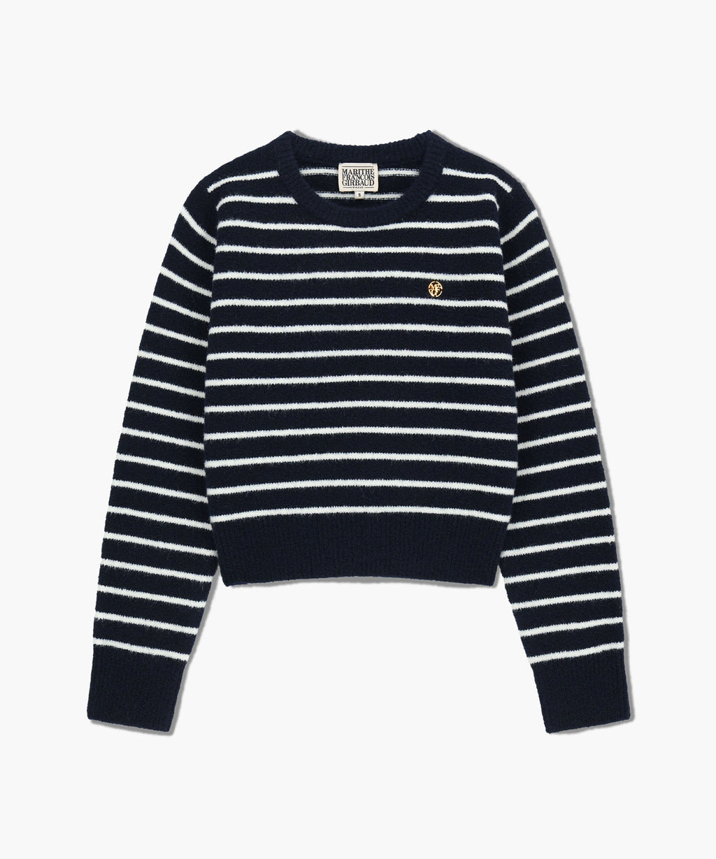 Marithe & Francois Girbaud - Crew Neck Stripe Crop Knit Pullover (Navy) product image 6 | TRAB K-Fashion Australia