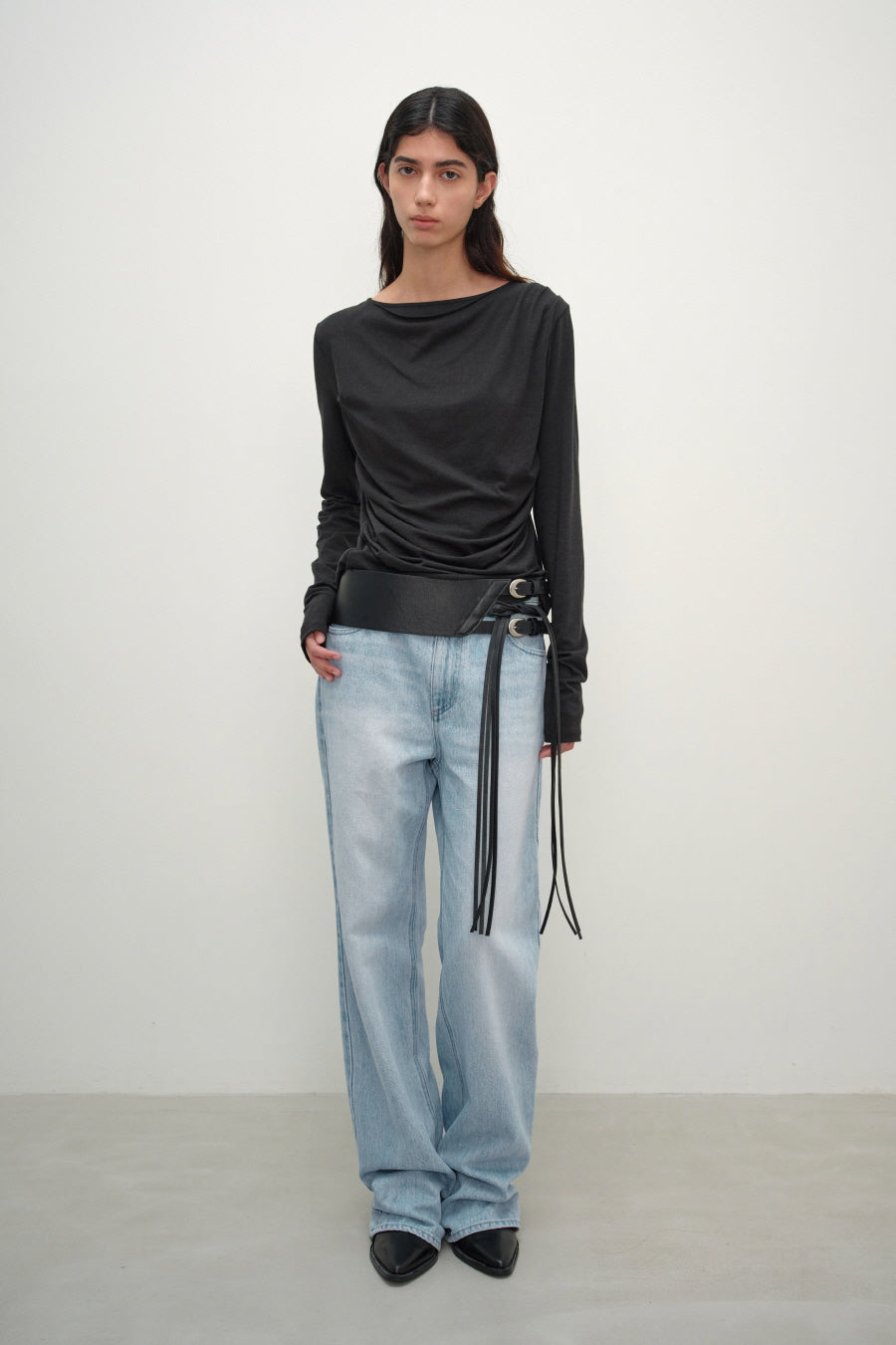 Insilence - Draping Boat Neck Long Sleeve (Black) product image 6 | TRAB K-Fashion Australia