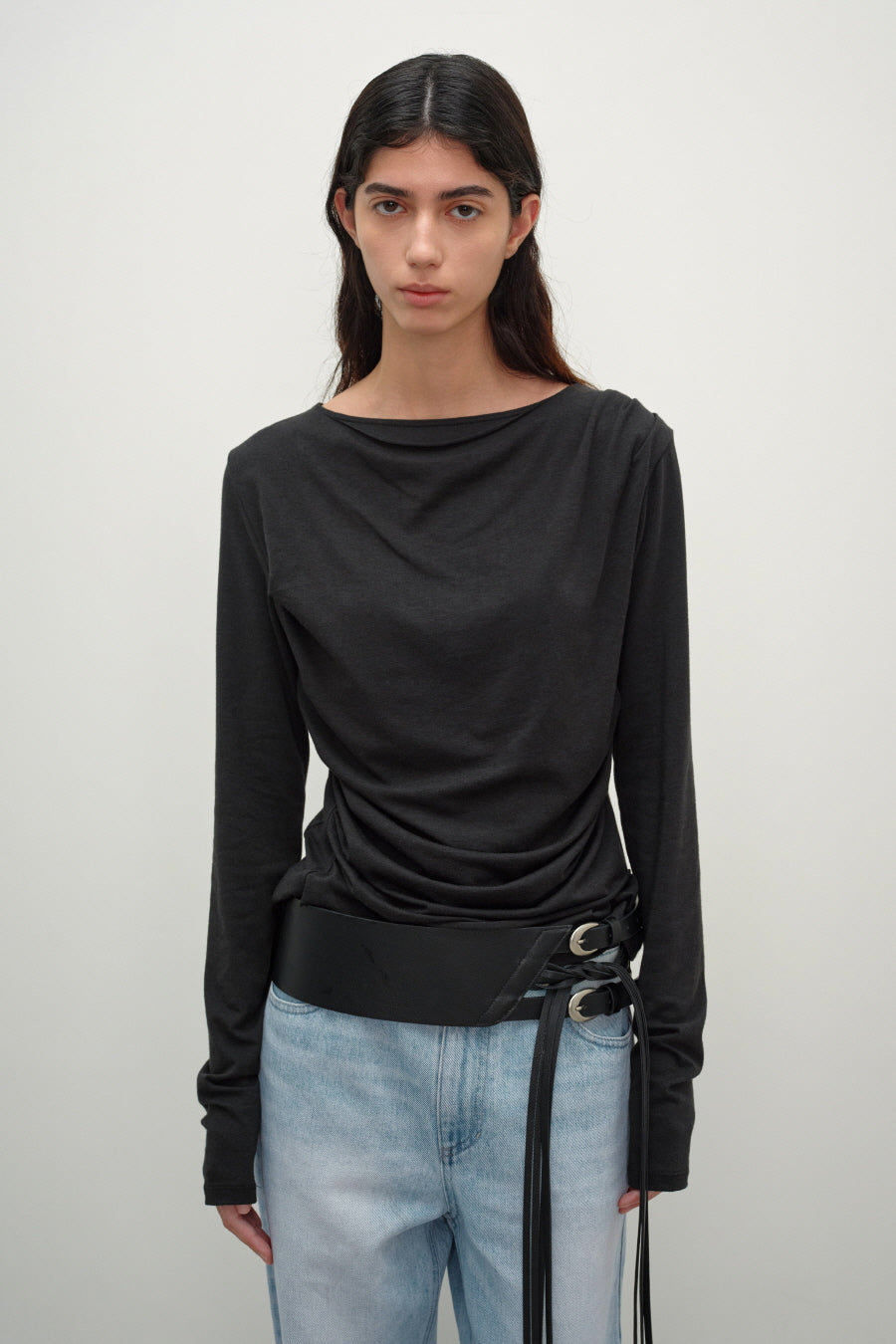 Insilence - Draping Boat Neck Long Sleeve (Black) product image 1 | TRAB K-Fashion Australia