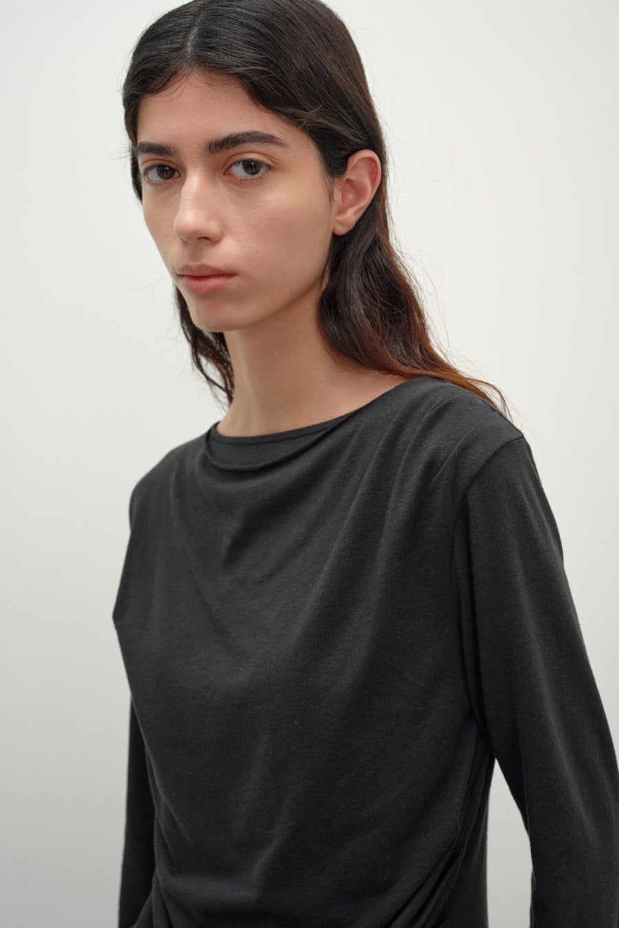 Insilence - Draping Boat Neck Long Sleeve (Black) product image 2 | TRAB K-Fashion Australia