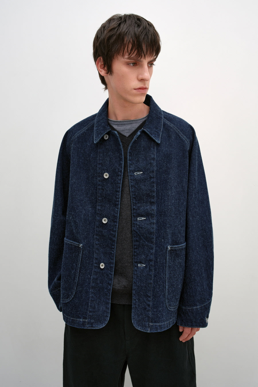 Insilence - Peach Denim Chore Jacket (Indigo) product image 1 | TRAB K-Fashion Australia
