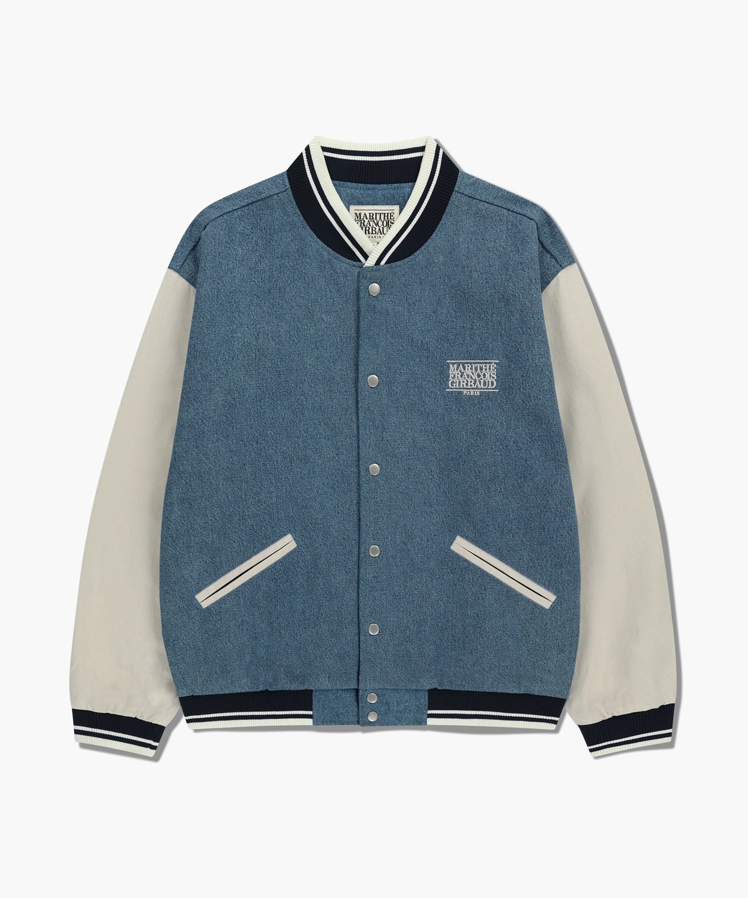 Marithe & Francois Girbaud - Classic Logo Embroidery Denim Varsity Jacket (Light Blue) product image 6 | TRAB K-Fashion Australia
