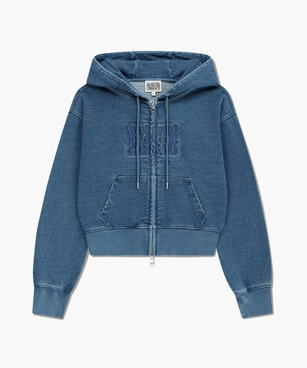Marithe & Francois Girbaud - Embroidery Classic Logo Crop Hoodie Zipup (Blue) product image 6 | TRAB K-Fashion Australia