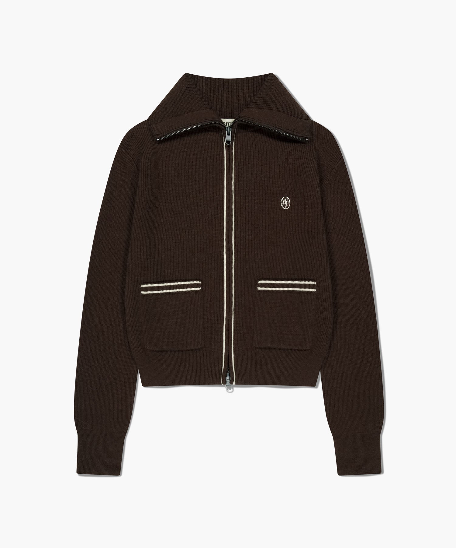 Marithe & Francois Girbaud - Big Collar Zip-up Cardigan (Brown) product image 6 | TRAB K-Fashion Australia