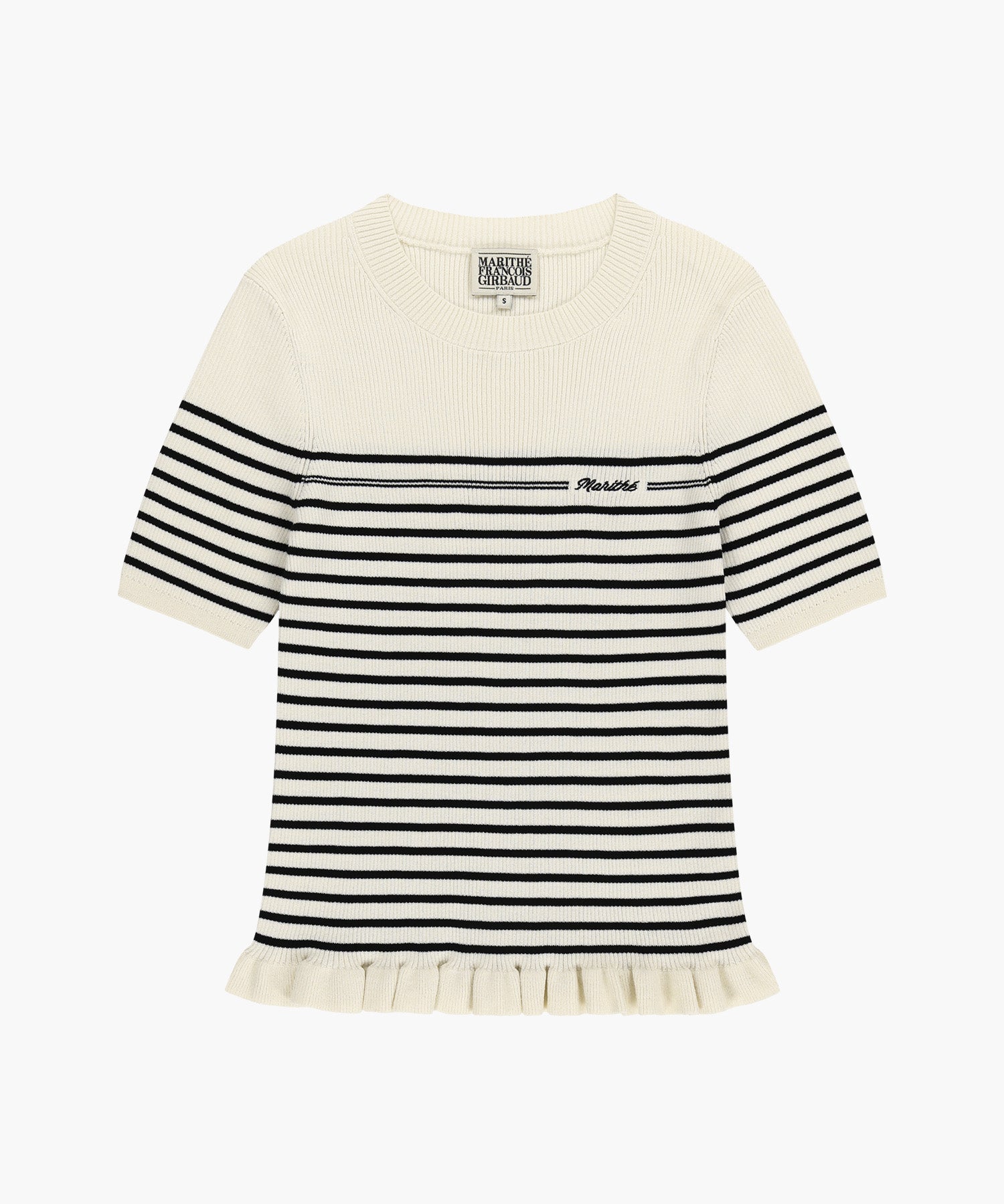 Marithe & Francois Girbaud - Ruffle Point Stripe Half Knit Pullover (Beige) product image 6 | TRAB K-Fashion Australia
