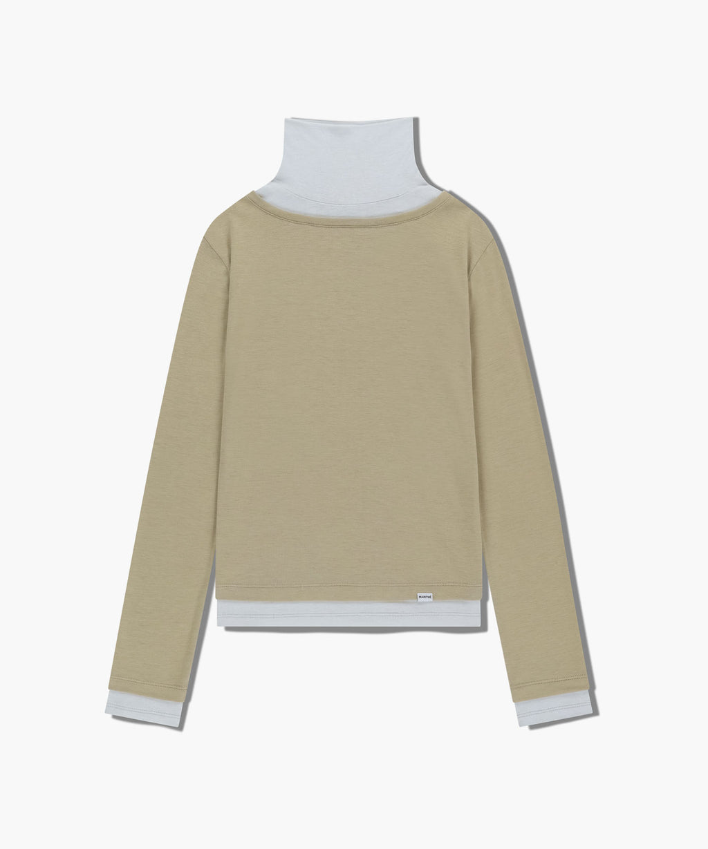 Marithe & Francois Girbaud - Layered Turtle Neck Long Sleeve (Light Brown) product image 6 | TRAB K-Fashion Australia