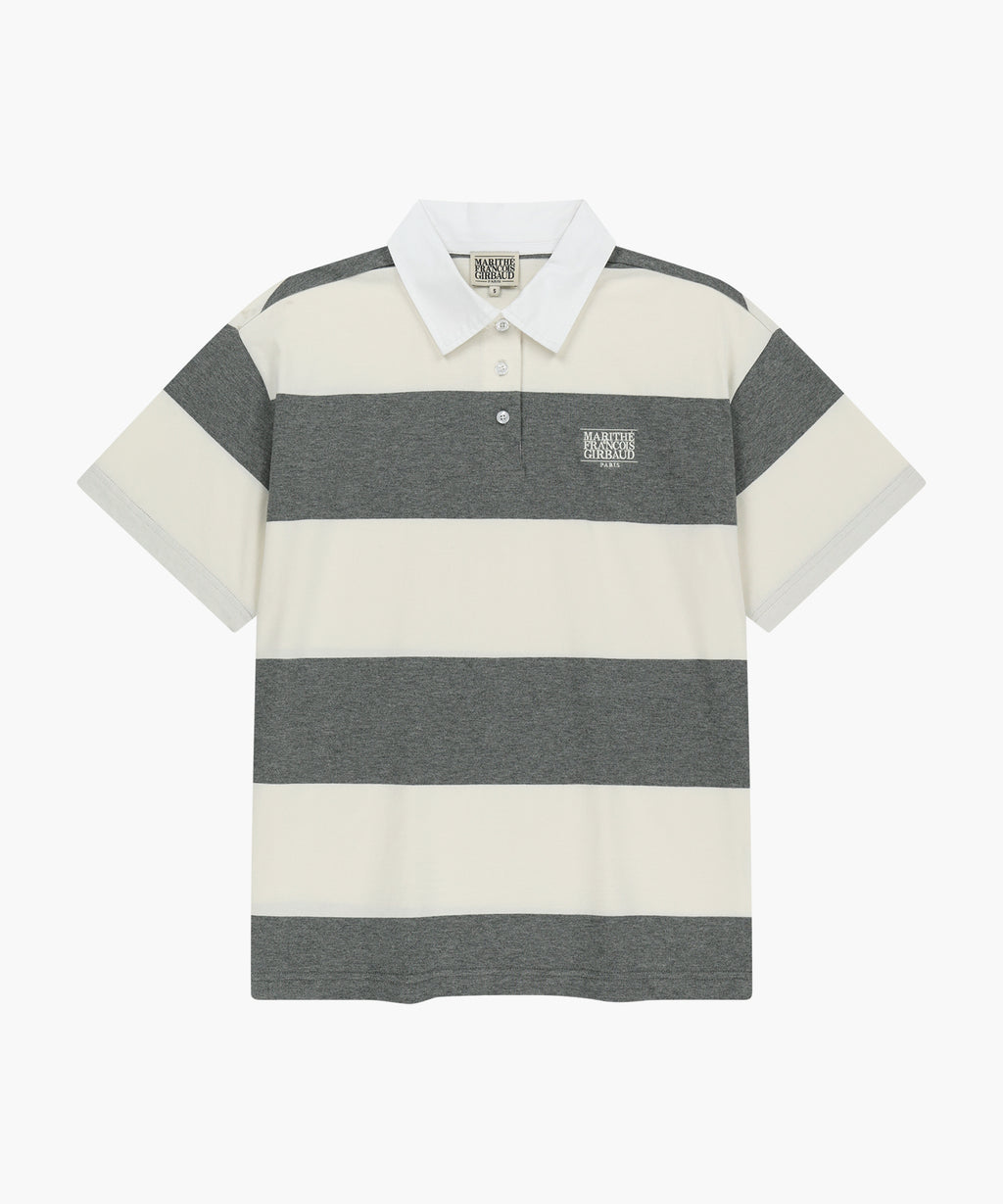 Marithe & Francois Girbaud - Small Classic Logo Rugby Stripe Oversized Collar Tee (Ivory) product image 10 | TRAB K-Fashion Australia