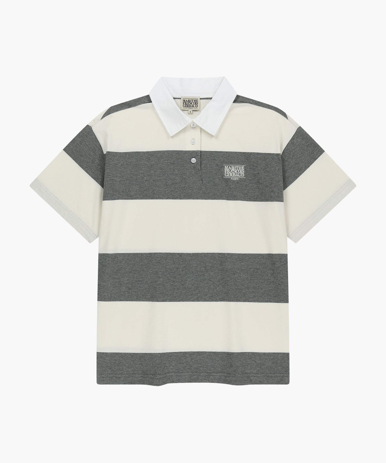 Marithe & Francois Girbaud - Small Classic Logo Rugby Stripe Oversized Collar Tee (Ivory) product image 10 | TRAB K-Fashion Australia