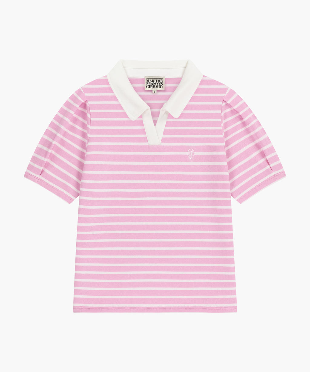 Marithe & Francois Girbaud - Collar Stripe Half Sleeve Crop Sweatshirt (Pink) product image 6 | TRAB K-Fashion Australia