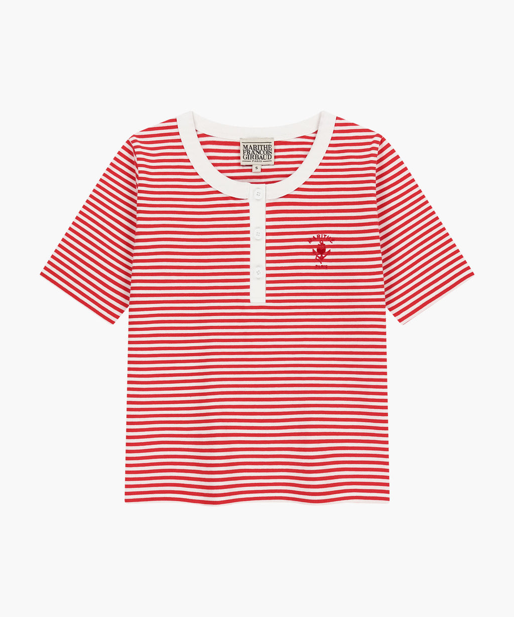 Marithe & Francois Girbaud - Stripe Henley Neck Tee (Red) product image 6 | TRAB K-Fashion Australia