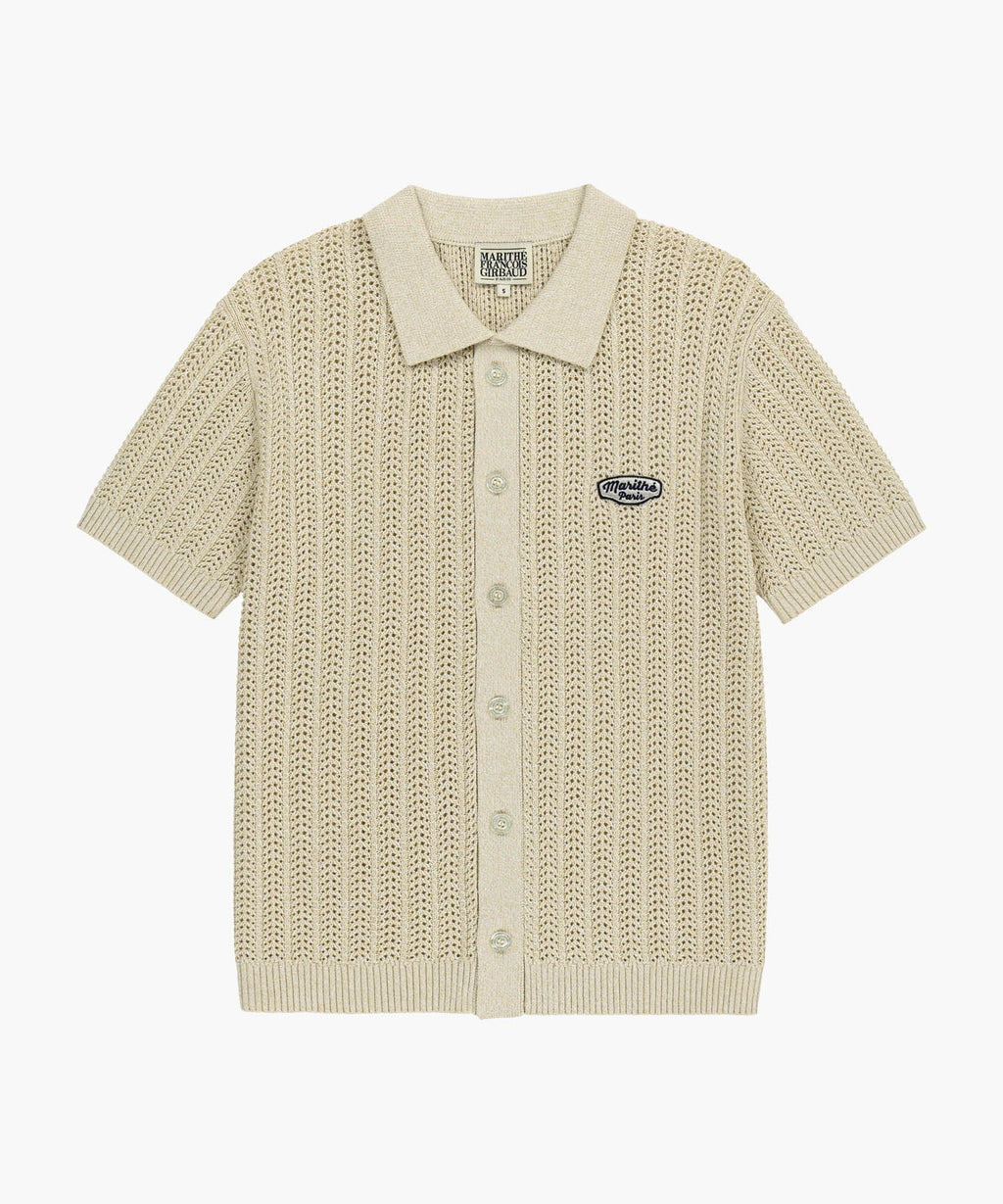 Marithe & Francois Girbaud - Wappen Crochet Half Knit Cardigan (Beige) product image 6 | TRAB K-Fashion Australia