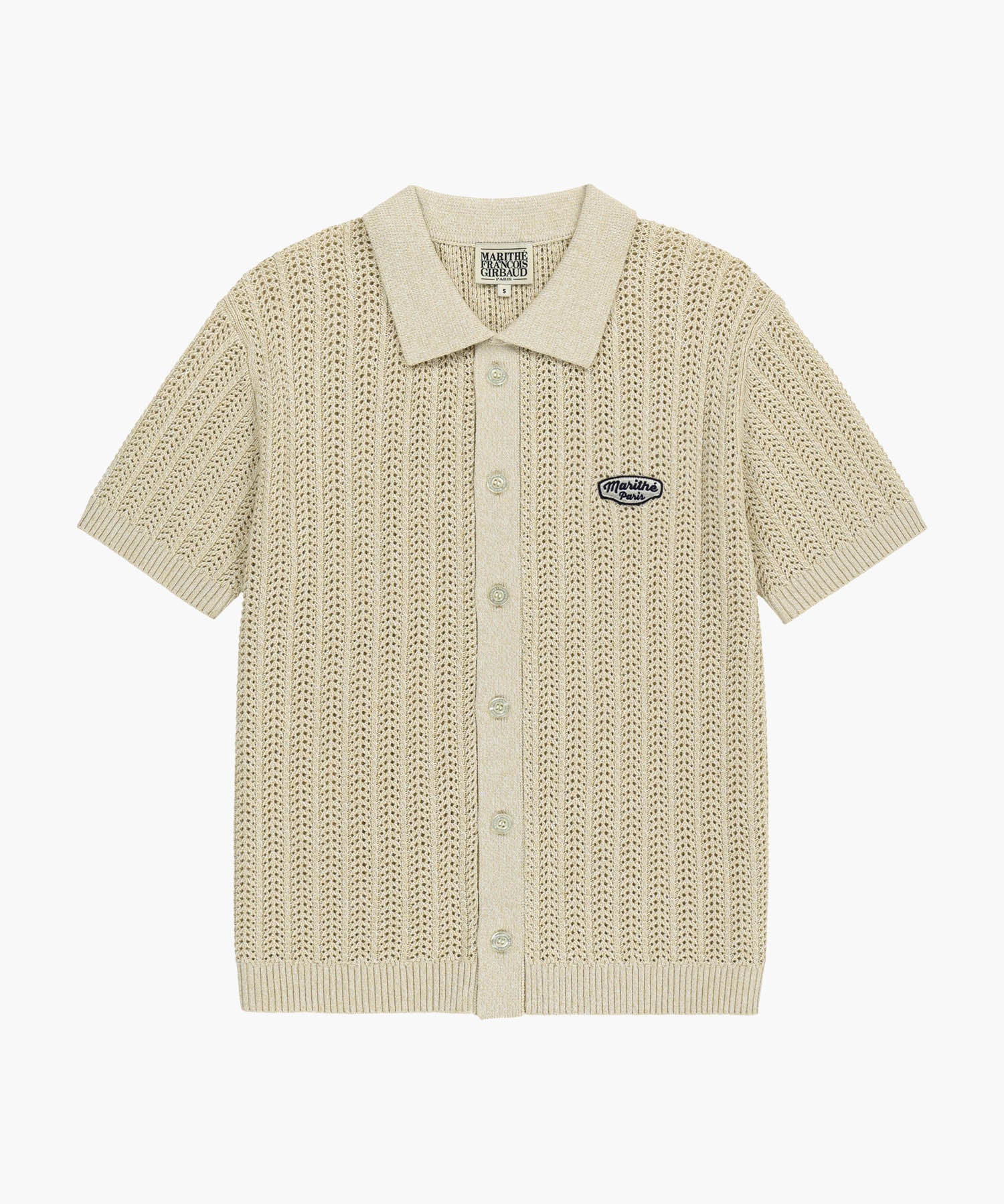 Marithe & Francois Girbaud - Wappen Crochet Half Knit Cardigan (Beige) product image 6 | TRAB K-Fashion Australia