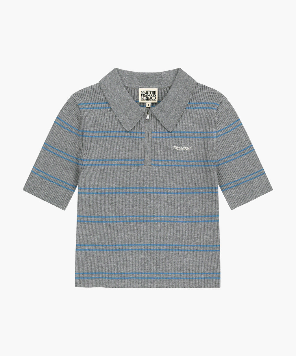 Marithe & Francois Girbaud - Stripe Half Zip Up Slim Knit (Melange Gray) product image 6 | TRAB K-Fashion Australia