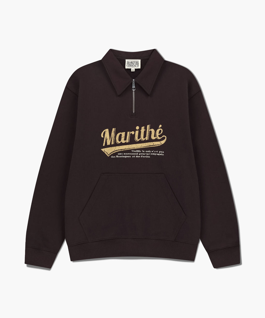 Marithe & Francois Girbaud - Baseball Logo Collar Half Zipup Sweatshirt (Brown) product image 6 | TRAB K-Fashion Australia