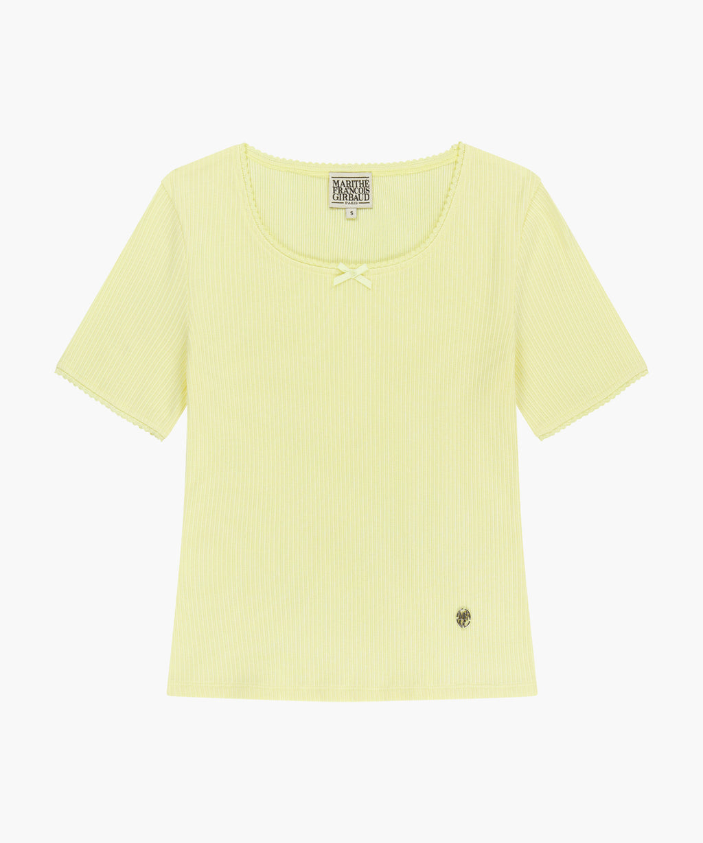 Marithe & Francois Girbaud - Square Neck Lace Detail Tee (Light Yellow) product image 6 | TRAB K-Fashion Australia