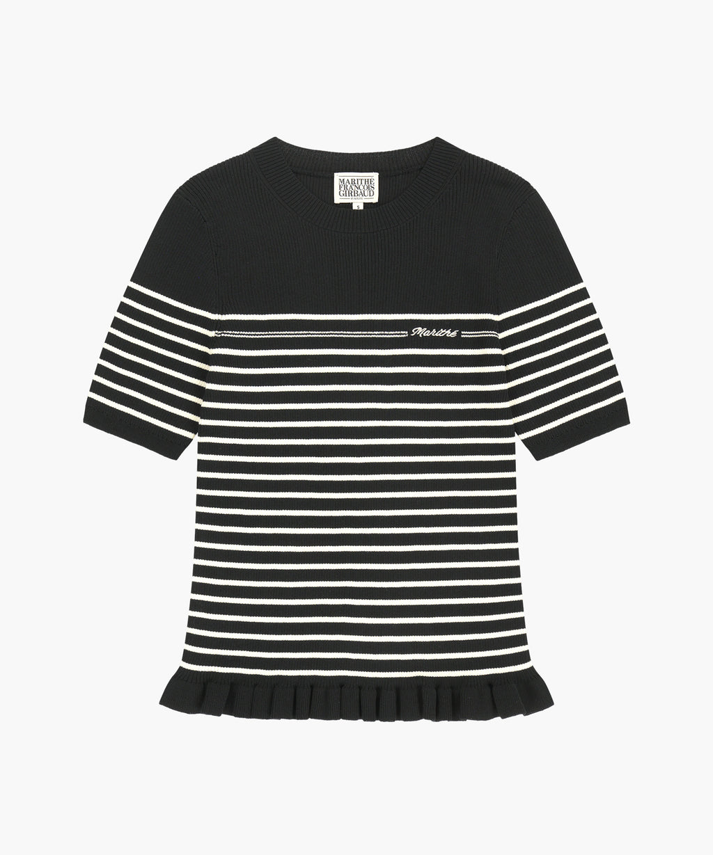 Marithe & Francois Girbaud - Ruffle Point Stripe Half Knit Pullover (Black) product image 6 | TRAB K-Fashion Australia