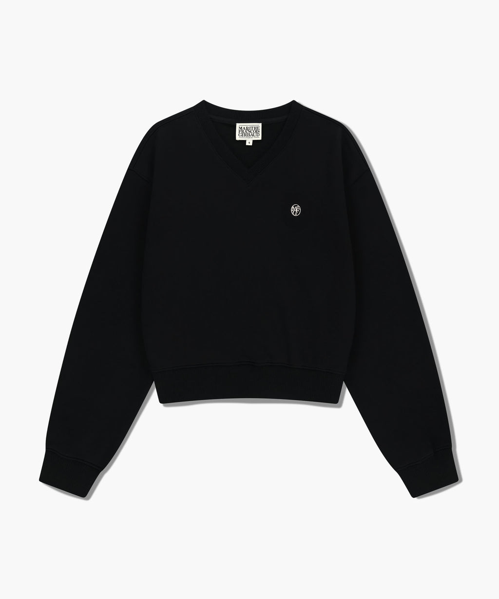 Marithe & Francois Girbaud - Circle Logo V Neck Crop Sweatshirt (Black) product image 6 | TRAB K-Fashion Australia