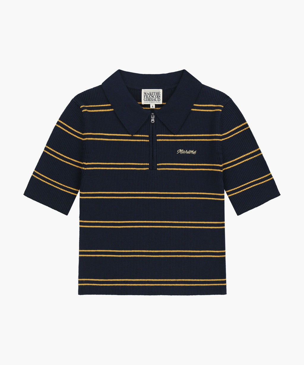 Marithe & Francois Girbaud - Stripe Half Zip Up Slim Knit (Navy) product image 6 | TRAB K-Fashion Australia