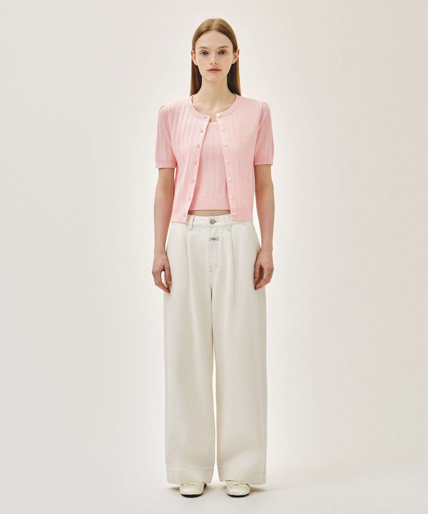Marithe & Francois Girbaud - Small Classic Logo Half Knit Cardigan Set Up (Light Pink) product image 6 | TRAB K-Fashion Australia