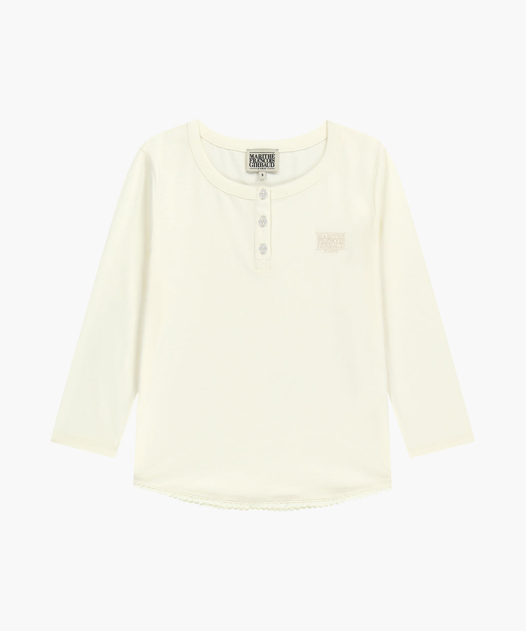 Marithe & Francois Girbaud - Small Classic Logo Henley Neck 3/4 Sleeve Tee (Ivory) product image 6 | TRAB K-Fashion Australia