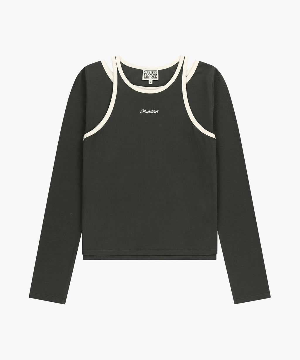 Marithe & Francois Girbaud - Sleeveless Layered Long Sleeve Tee (Charcoal) product image 6 | TRAB K-Fashion Australia