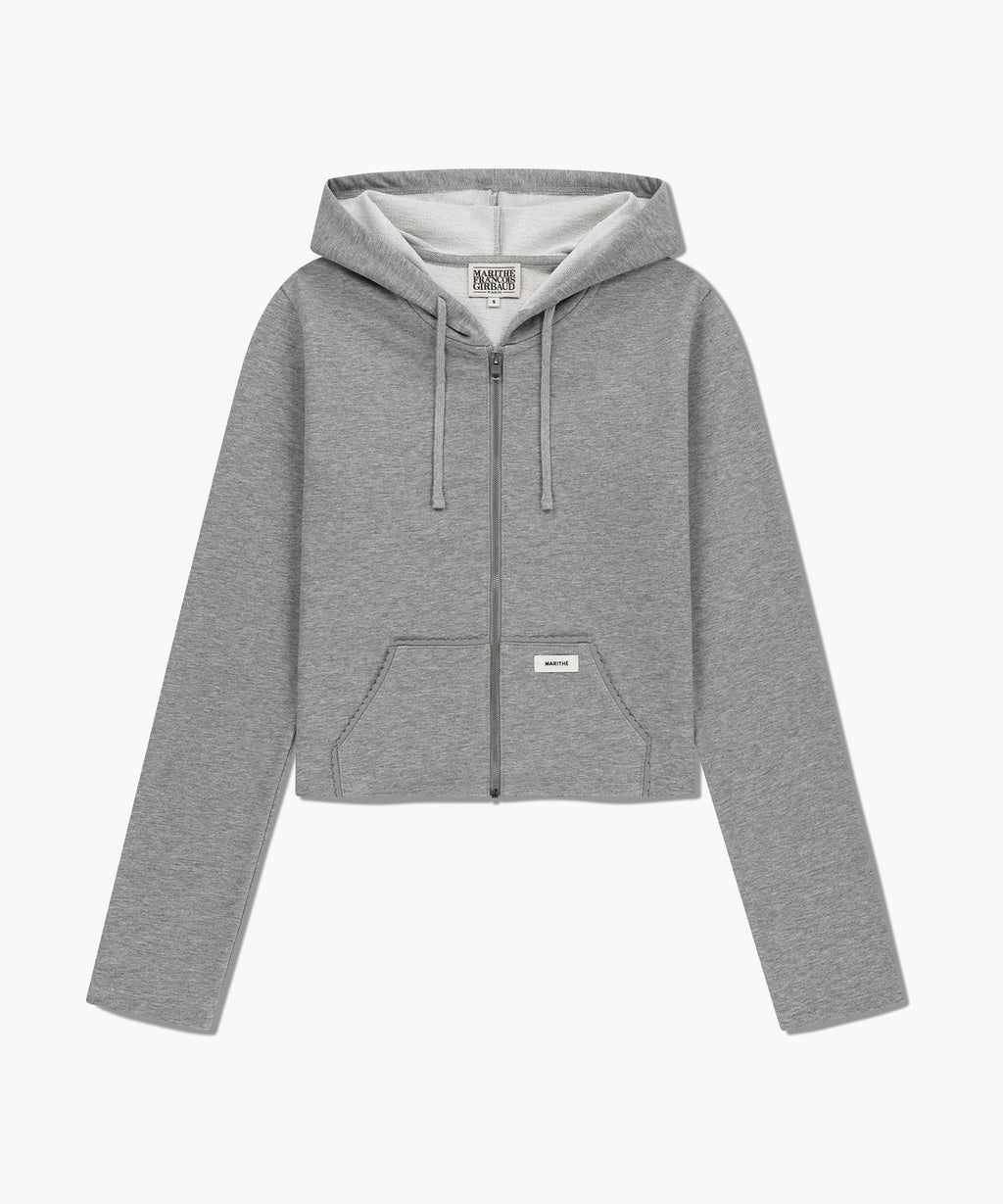 Marithe & Francois Girbaud - Slim Fit Crop Hoodie Zipup (Heather Gray) product image 6 | TRAB K-Fashion Australia