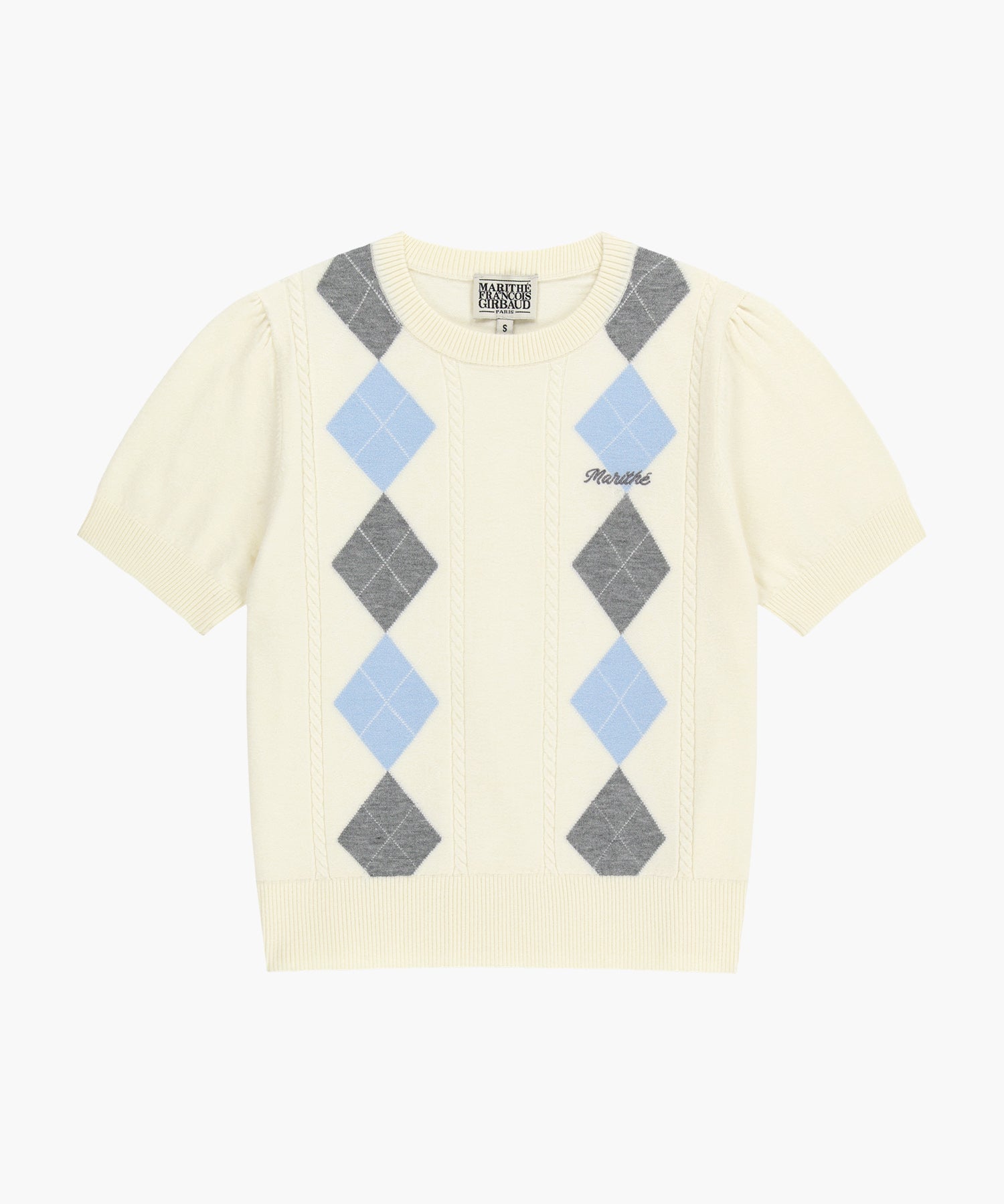 Marithe & Francois Girbaud - Argyle Cable Half Knit Pullover (Ivory) product image 6 | TRAB K-Fashion Australia