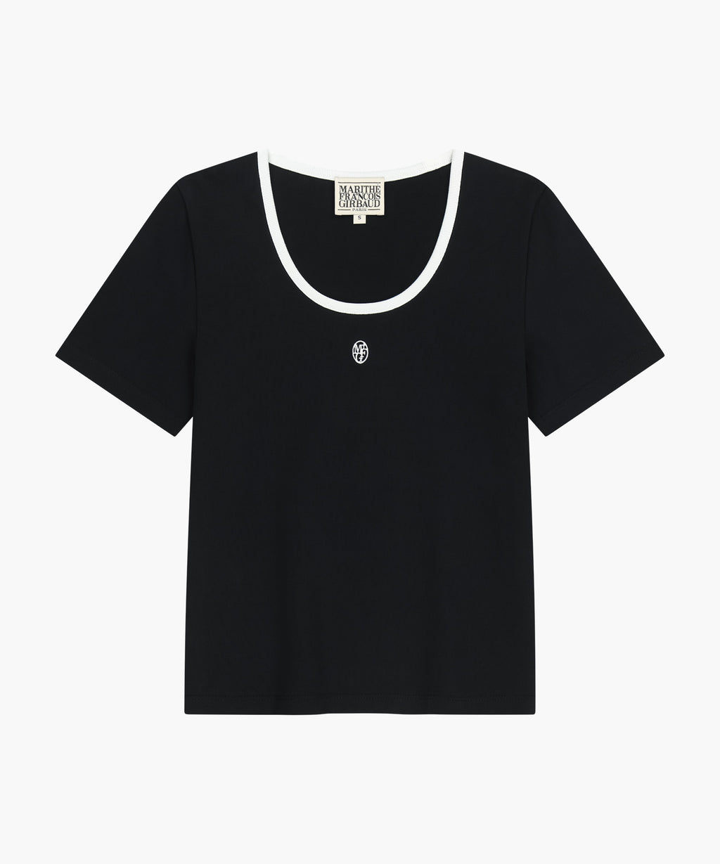 Marithe & Francois Girbaud - Deep Neck Ringer Tee (White/Black) product image 6 | TRAB K-Fashion Australia
