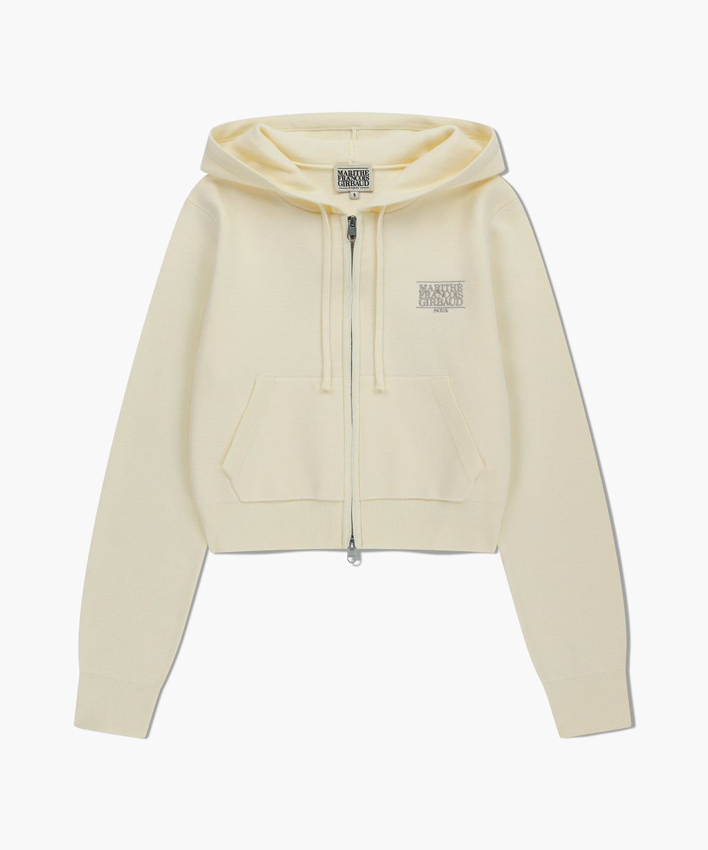 Marithe & Francois Girbaud - Classic Logo Crop Knit Hoodie Zipup (Ivory) product image 6 | TRAB K-Fashion Australia