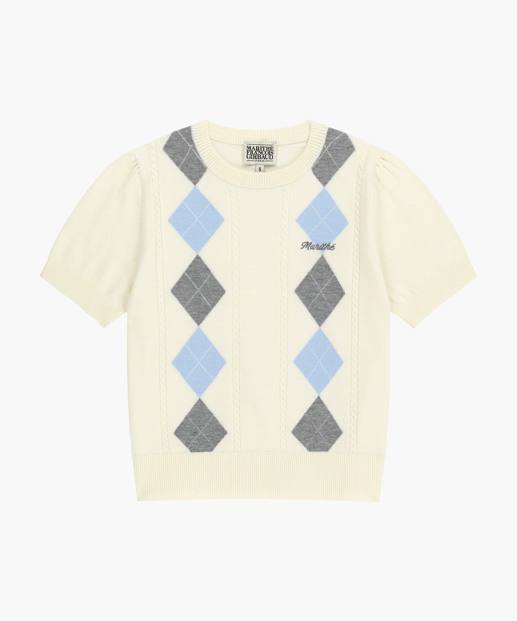 Marithe & Francois Girbaud - Argyle Cable Half Knit Pullover (Ivory) product image 6 | TRAB K-Fashion Australia