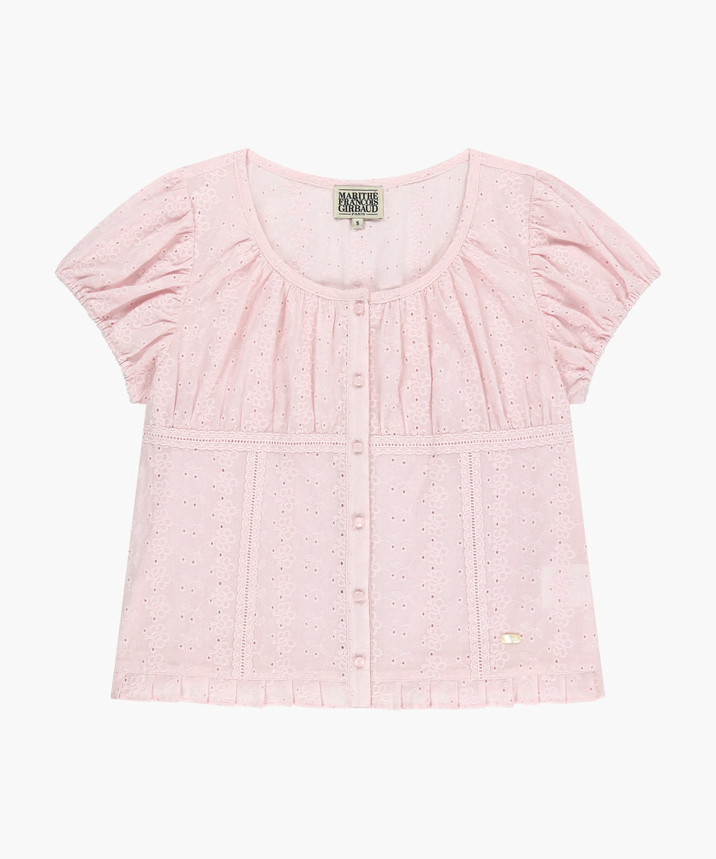 Marithe & Francois Girbaud - Puff Sleeve Lace Shirt (Light Pink) product image 6 | TRAB K-Fashion Australia