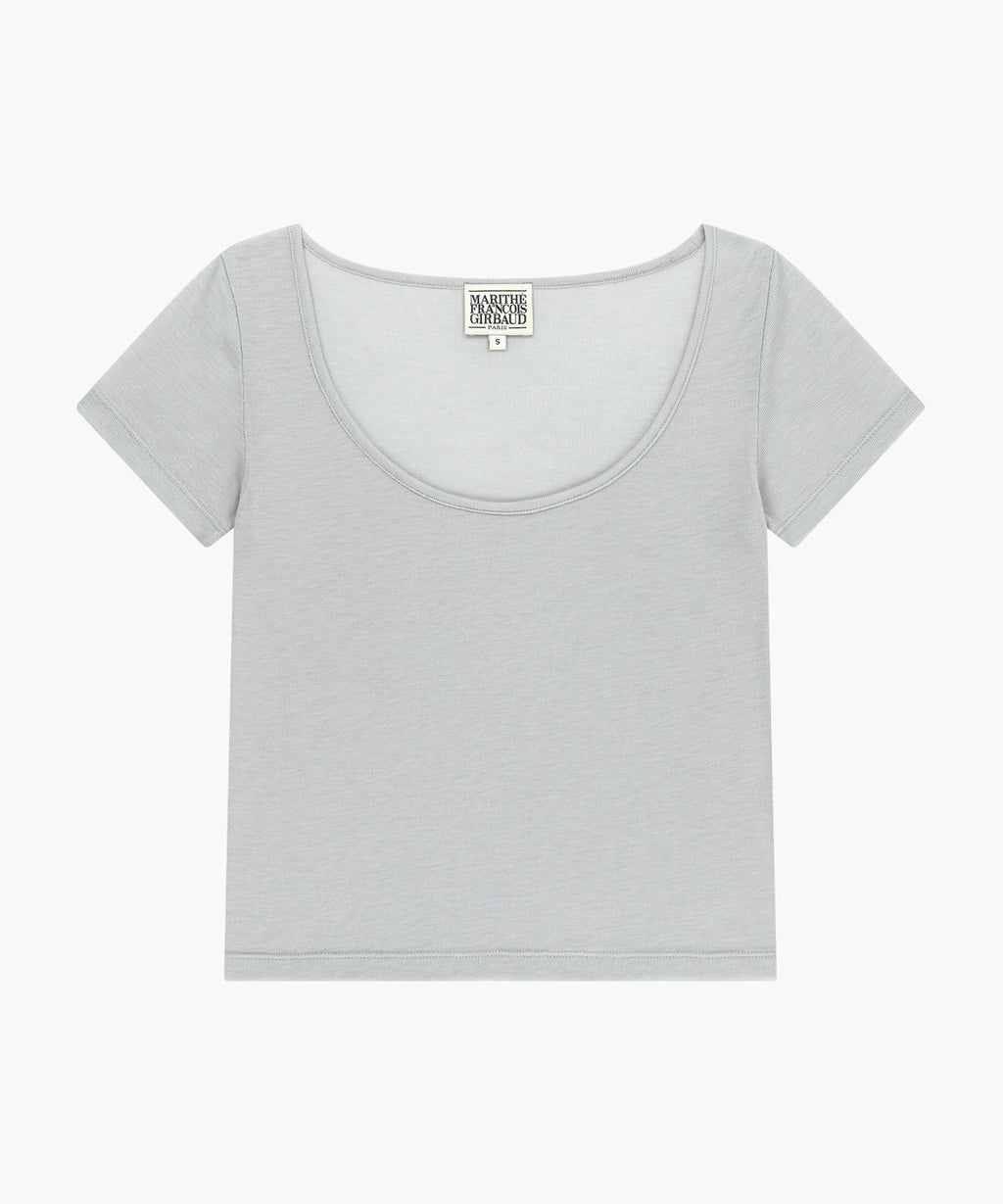 Marithe & Francois Girbaud - Small Classic Logo Sleeveless Layered Slim Crop Tee (Light Gray) product image 6 | TRAB K-Fashion Australia
