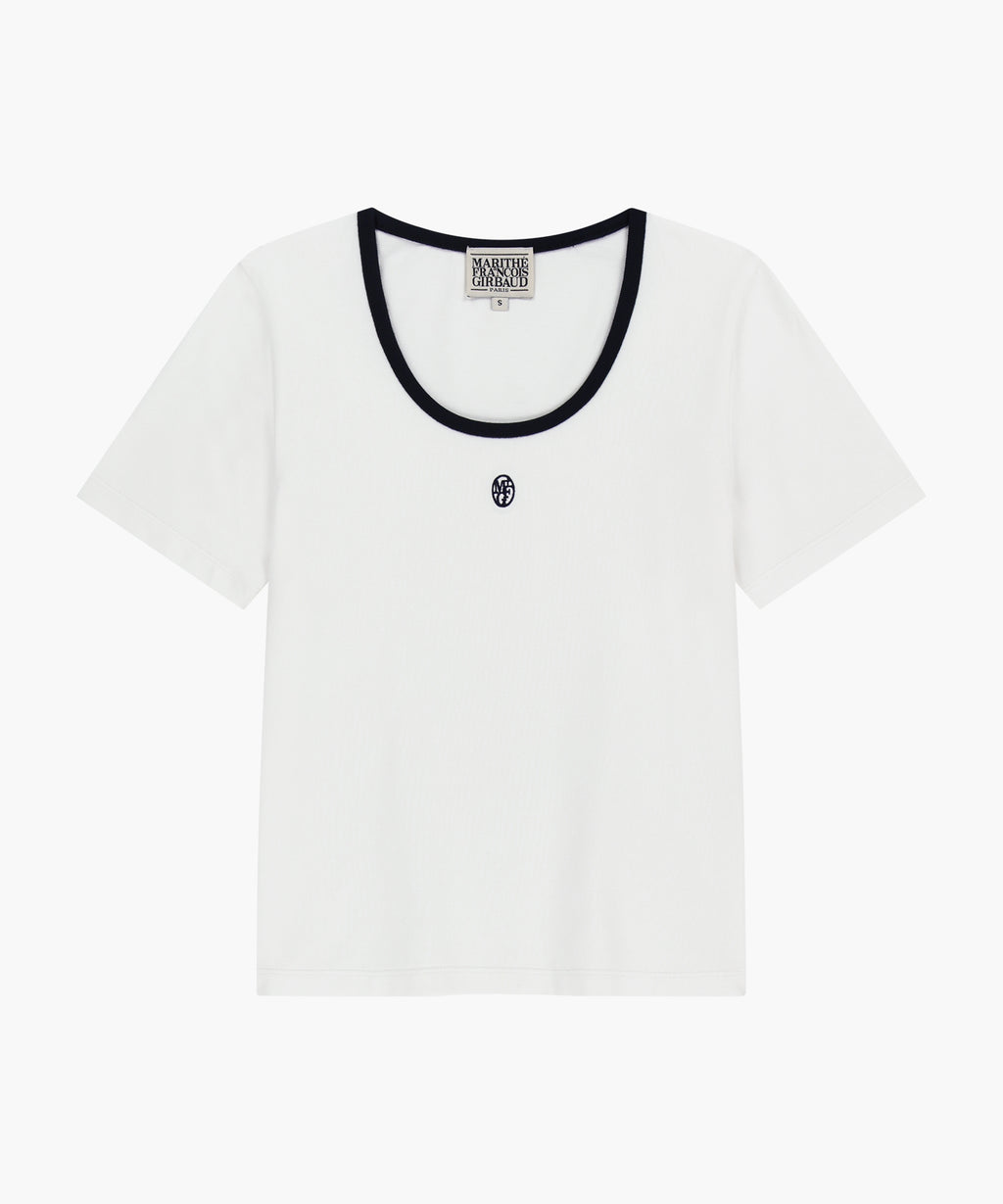 Marithe & Francois Girbaud - Deep Neck Ringer Tee (White) product image 6 | TRAB K-Fashion Australia