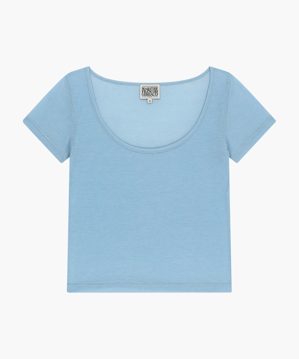 Marithe & Francois Girbaud - Small Classic Logo Sleeveless Layered Slim Crop Tee (Sky Blue) product image 6 | TRAB K-Fashion Australia